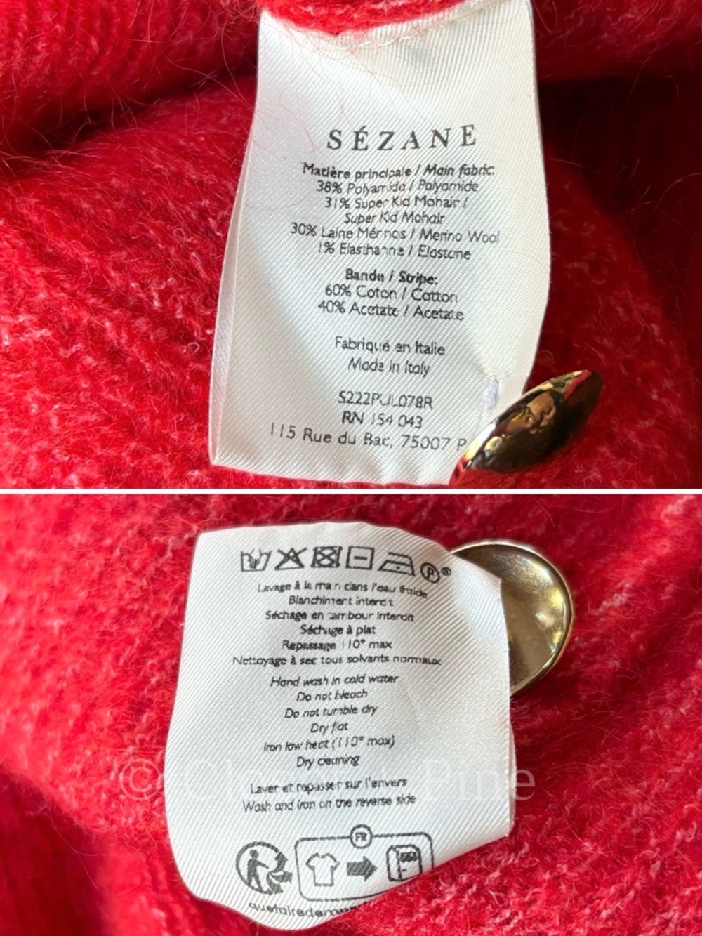 Sezane Trudy Jumper Red Size Medium Pullover Sweater Button Neck - Picture 10 of 12